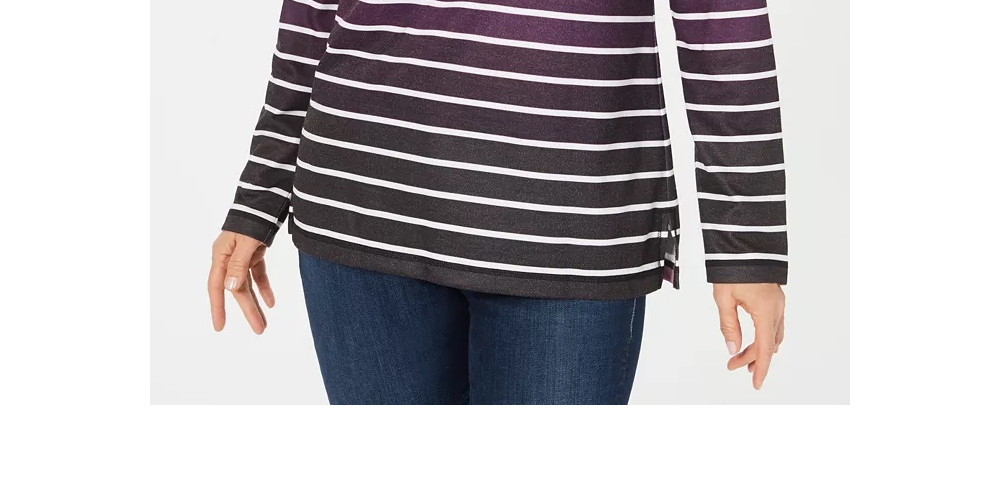 Karen Scott Women's Sport Ombre Striped Cowlneck Top Autumn Berry  Size X-Small