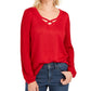 JM Collection Women's Lurex Lattice-Neck Blouse Red Size X-Small