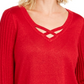 JM Collection Women's Lurex Lattice-Neck Blouse Red Size X-Small