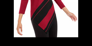 Alfani Women's Petite Striped Asymmetrical Tunic Red Size PS