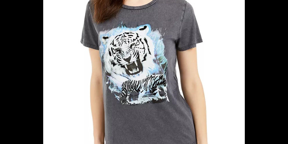 Guess Women's Tiger Dream Easy Fit T-Shirt Gray Size X-Large