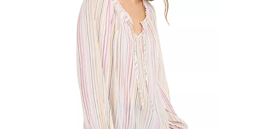 INC International Concepts Women's Striped Peasant Top White Size Large