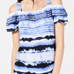 INC International Concepts Women's Petite Tie-Dyed Cold-Shoulder Top Blue Size -PXL