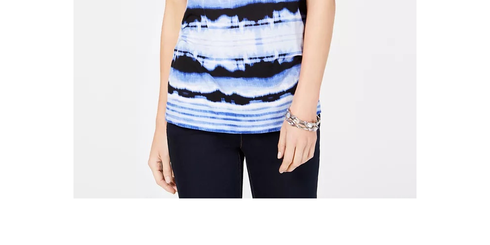 INC International Concepts Women's Petite Tie-Dyed Cold-Shoulder Top Blue Size -PXL