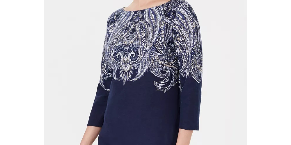 Karen Scott Women's Petite Paisley Boat-Neck Top Purple Size PS/M