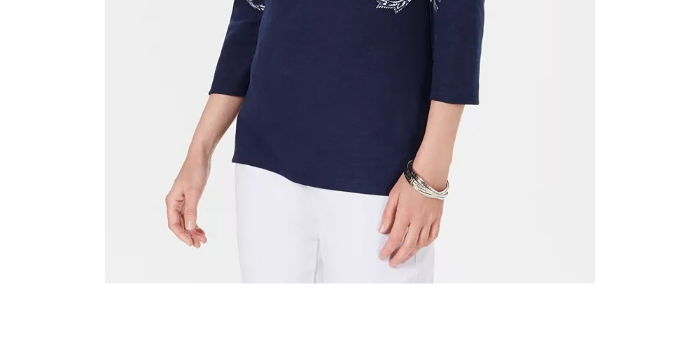 Karen Scott Women's Petite Paisley Boat-Neck Top Purple Size PS/M