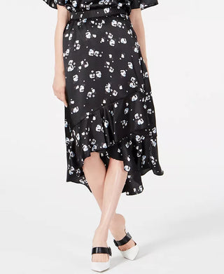 Alfani Women's Ruffled Floral-Print Midi Skirt Black Size 6