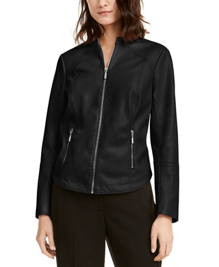 Alfani Women's Faux-Leather Moto Jacket Black Size Small