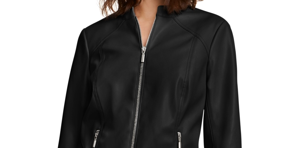 Alfani Women's Faux-Leather Moto Jacket Black Size Small