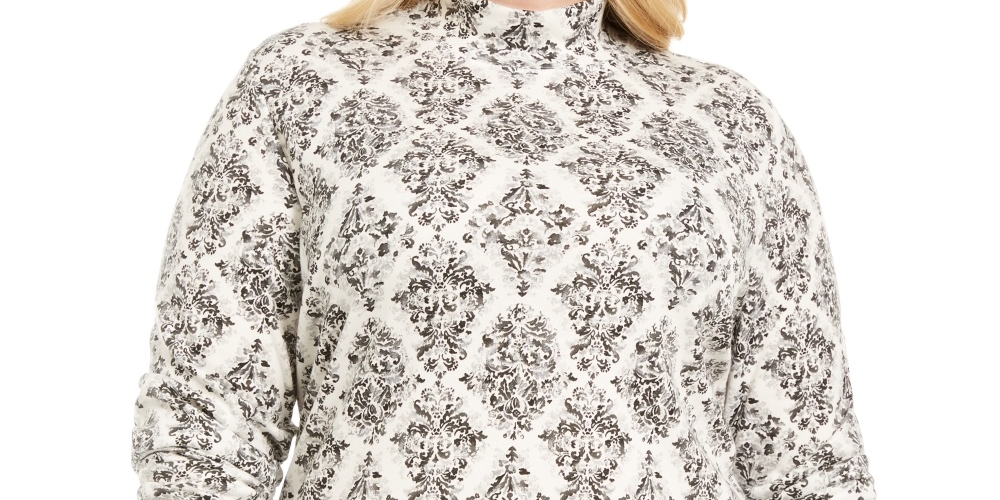 Karen Scott Women's Plus Size Printed Mock-Neck Top Gray Size 0X