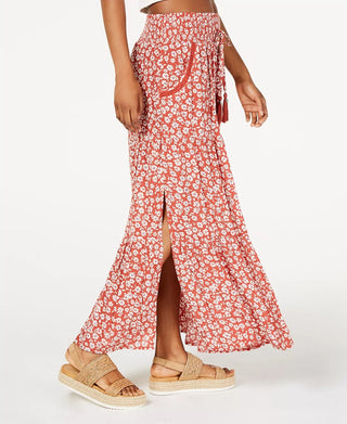 American Rag Juniors'' Printed Smocked-Waist Maxi Skirt Orange Size X-Small