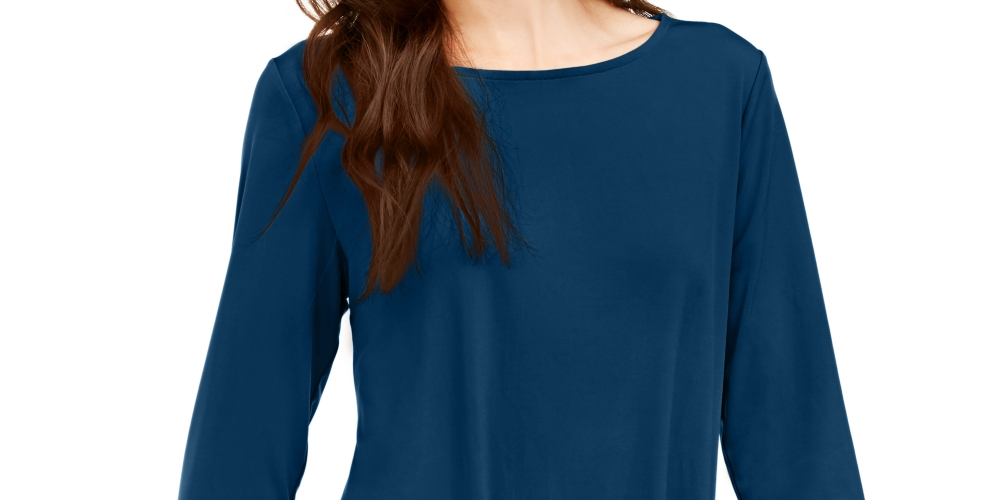 Alfani Women's Petite Solid Swing Top Blue  Size PXL
