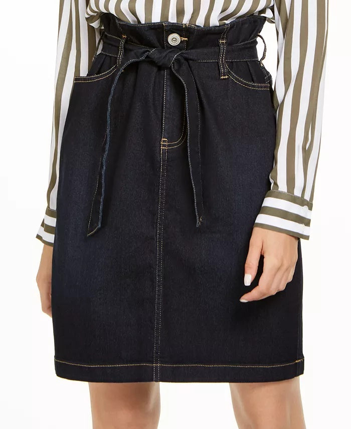 INC International Concepts Women's Paperbag-Waist Denim Skirt Black Size 2