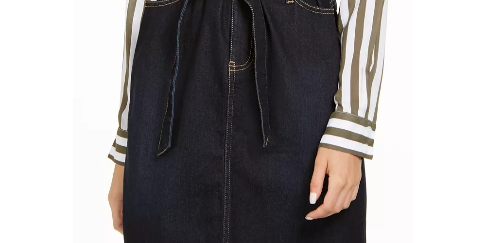 INC International Concepts Women's Paperbag-Waist Denim Skirt Black Size 2