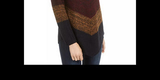 BCX Juniors' Mitered-Stripe Asymmetrical-Hem Sweater Grey/Red Size Small