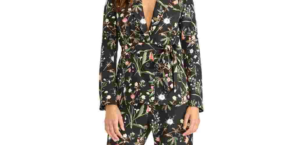Rachel Roy Women's Floral Print Blazer Black Size 2
