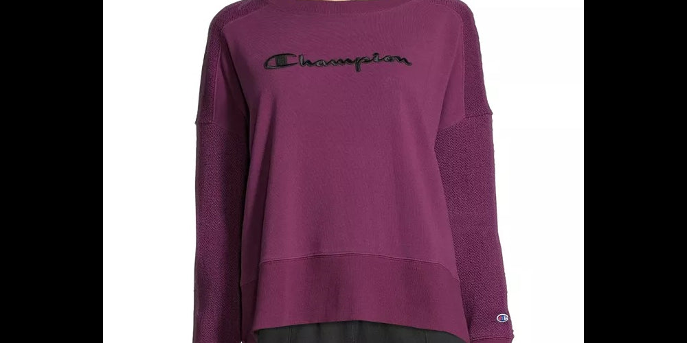Champion Women's Heritage Cotton Mixed-Texture Sweatshirt Darkpurple Size Medium