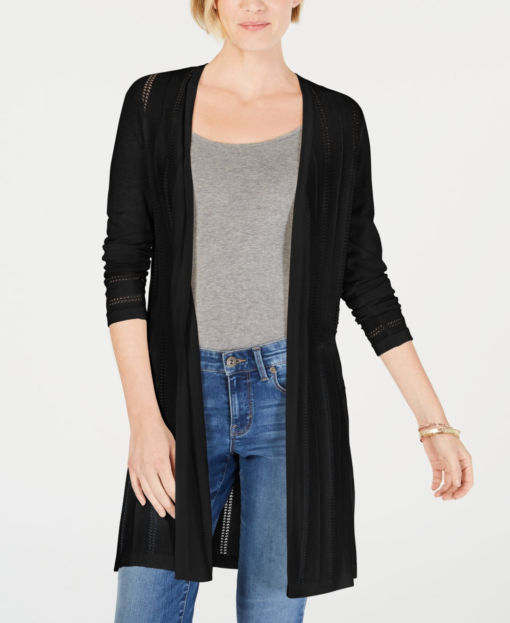 Charter Club Women's Petite Pointelle Duster Cardigan Black Size XL