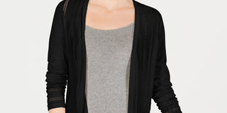 Charter Club Women's Petite Pointelle Duster Cardigan Black Size XL