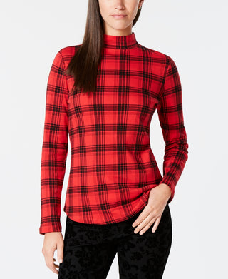 Charter Club Women's Cotton Plaid Top Red Size Medium