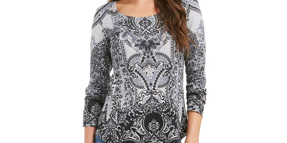 Style & Co Women's Printed Top Black Size Medium