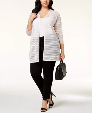 Alfani Women's Plus Illusion-Stripe Cardigan Blue Size 4X