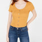 Hippie Rose Juniors' Button-Front Rib-Knit T-Shirt Gold Size Medium