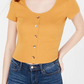 Hippie Rose Juniors' Button-Front Rib-Knit T-Shirt Gold Size Medium
