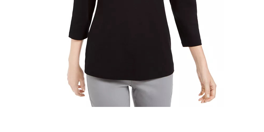 Karen Scott Women's Embellished 3/4-Sleeve Top Black Size Medium