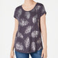 Style & Co Women's Leaf Print Scoop Neck Top Gray Size XX-Large