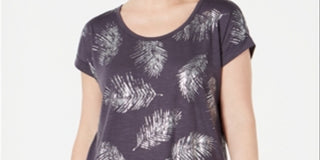 Style & Co Women's Leaf Print Scoop Neck Top Gray Size XX-Large