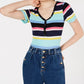 Planet Gold Juniors Striped V-Neck Top Black Size Medium