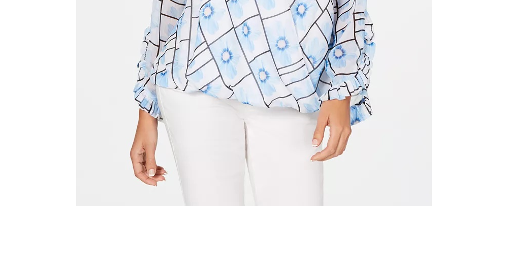 Alfani Women's Petite Printed Surplice Blouse Blue Size Medium