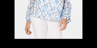 Alfani Women's Petite Printed Surplice Blouse Blue Size Medium