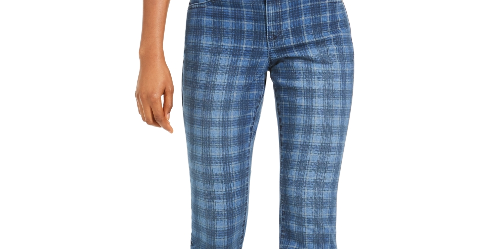 INC International Concepts Women's Plaid Skinny Jeans Blue Size 2