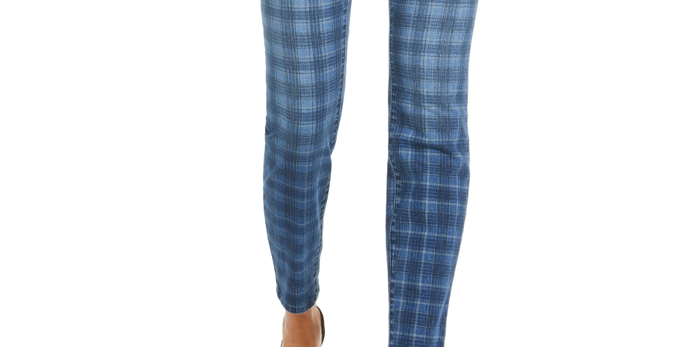 INC International Concepts Women's Plaid Skinny Jeans Blue Size 2