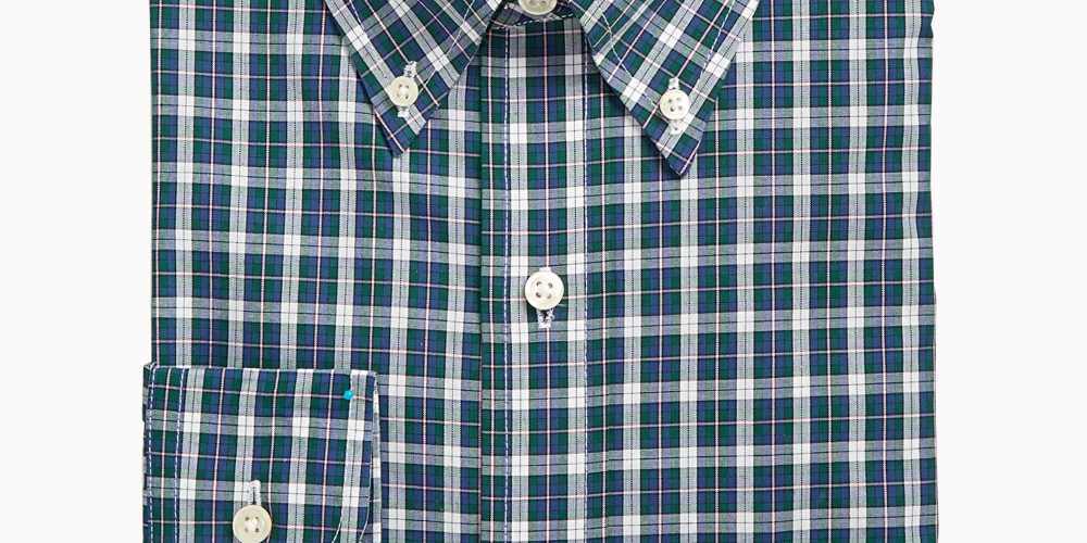 Club Room Men's Plaid Performance Dress Shirt White/Green  Size 15.5X34-35