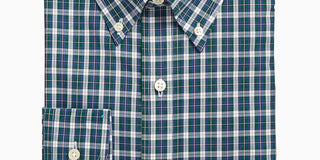 Club Room Men's Plaid Performance Dress Shirt White/Green  Size 15.5X34-35