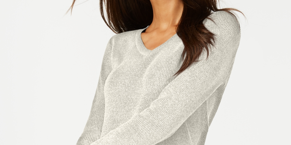 Karen Scott Women's Ribbed V-Neck Sweater Beige Size XX-Large