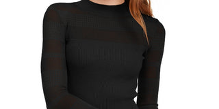 Crave Fame Juniors' Pointelle-Trim Sweater Black Size Medium