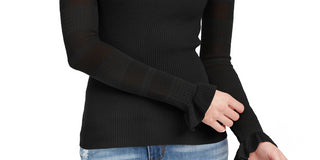 Crave Fame Juniors' Pointelle-Trim Sweater Black Size Medium