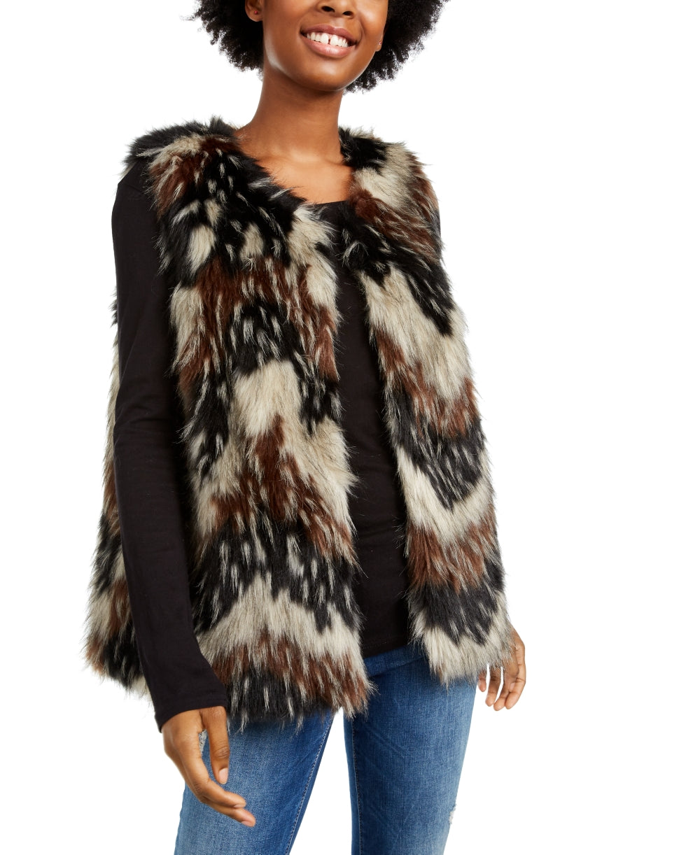 Say What? Juniors' Faux-Fur Vest Brown Size Medium