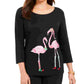 Karen Scott Women's Petite Holiday Flamingo Graphic Top Black Size PL