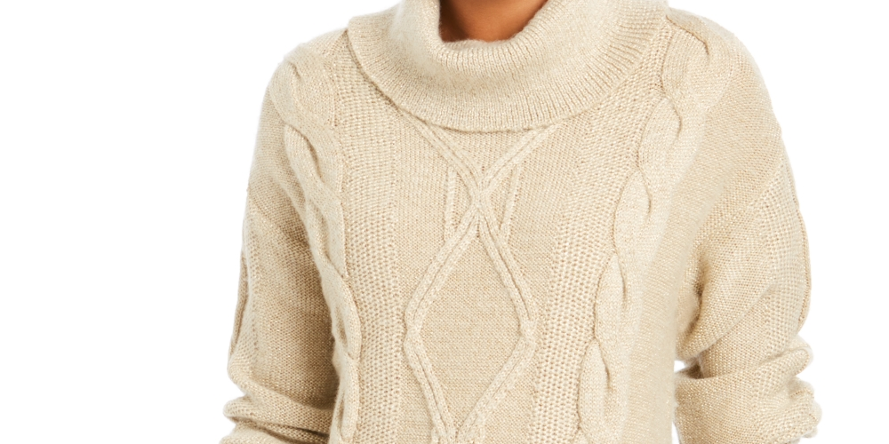 Charter Club Women's Cowl-Neck Cable-Knit Glitter Sweater White Size Medium