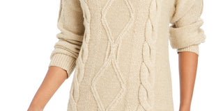 Charter Club Women's Cowl-Neck Cable-Knit Glitter Sweater White Size Medium