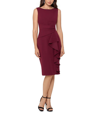 Betsy & Adam Women's Cascading Ruffle Sheath Dress Burgundy Size 4