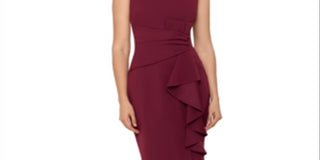 Betsy & Adam Women's Cascading Ruffle Sheath Dress Burgundy Size 4
