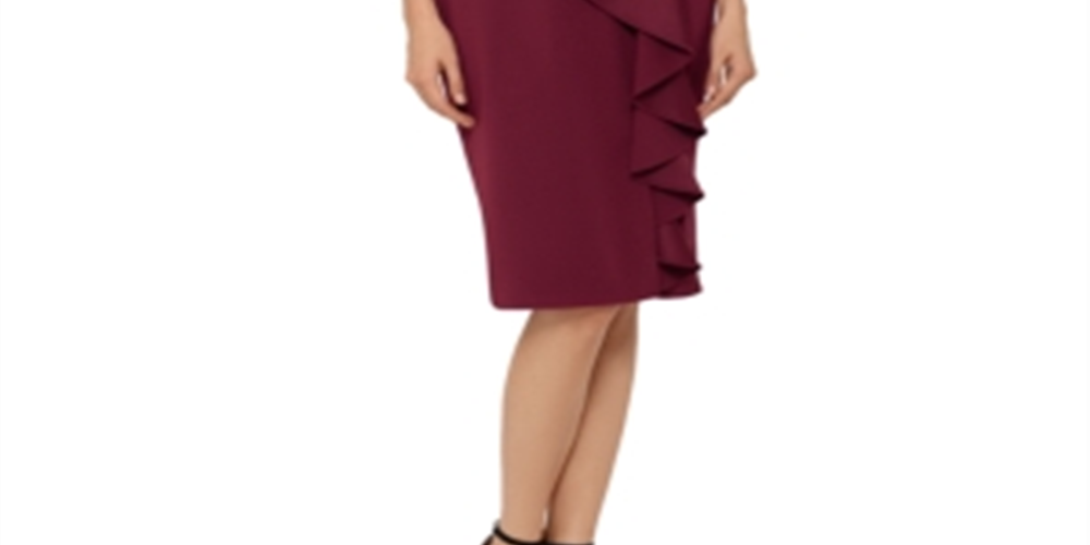 Betsy & Adam Women's Cascading Ruffle Sheath Dress Burgundy Size 4