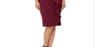 Betsy & Adam Women's Cascading Ruffle Sheath Dress Burgundy Size 4