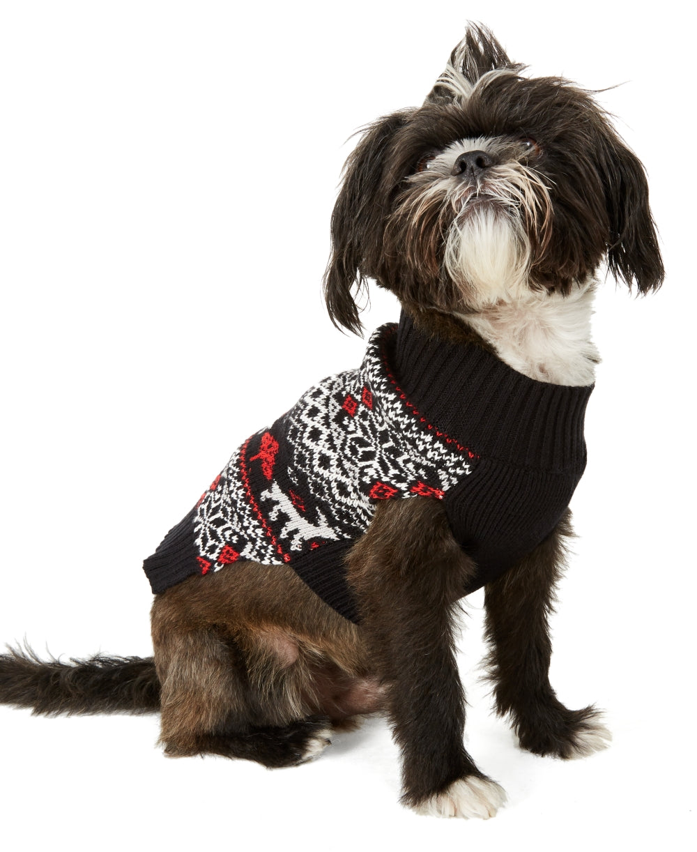 Charter Club Women's Fair Isle Dog Family Sweater  Black Size Small